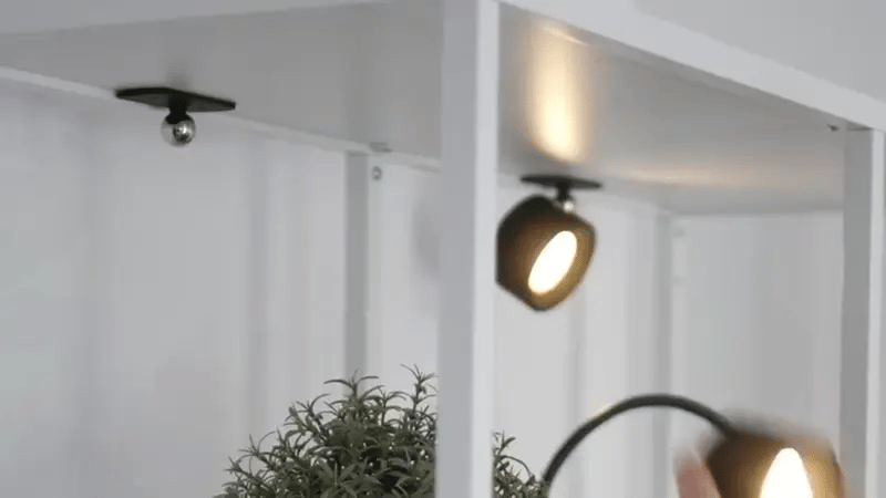 Two ceiling lights on a white wall with a plant in the foreground installing illustration gif.
